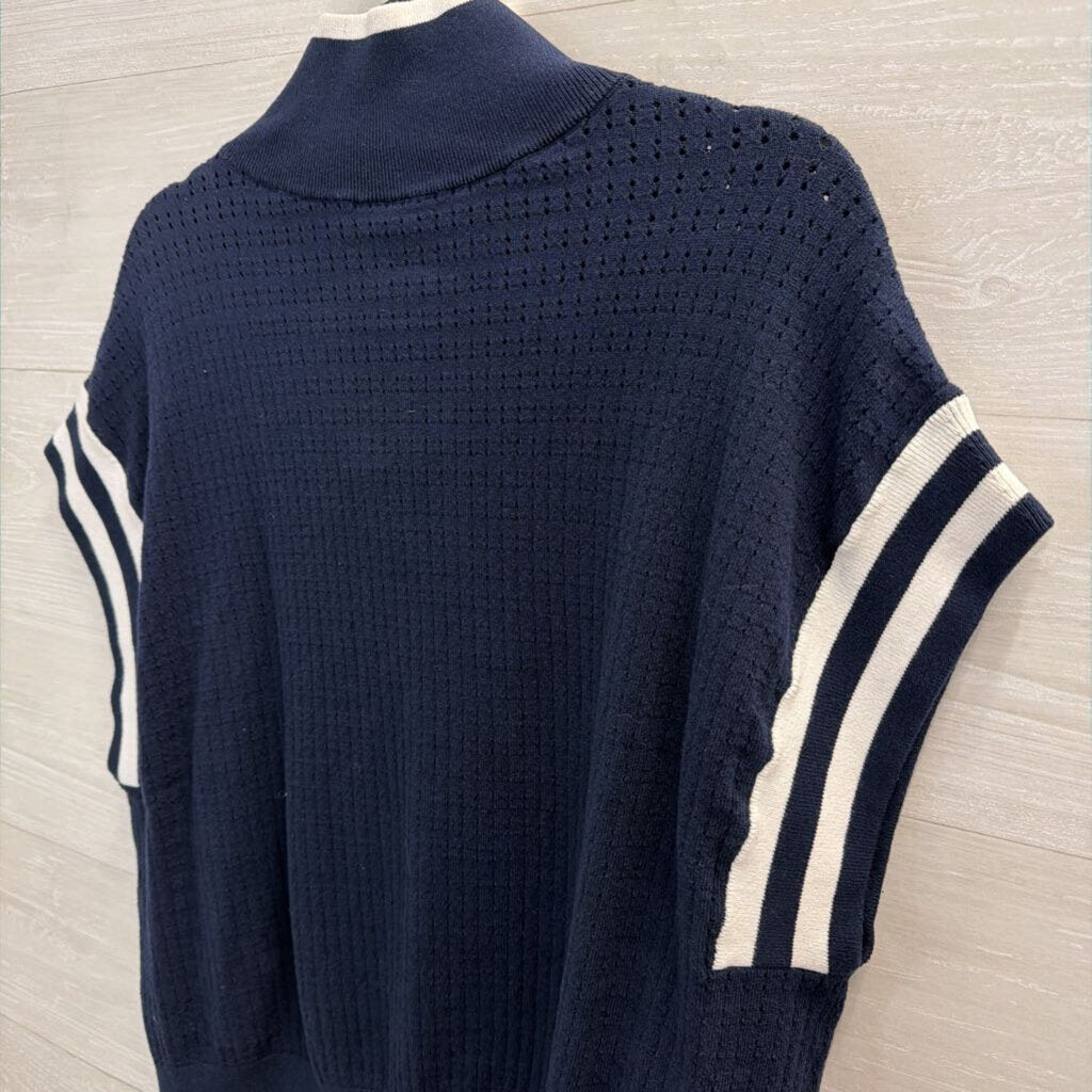 Navy/ White Trim Knit Short Sleeve Top Extra Large