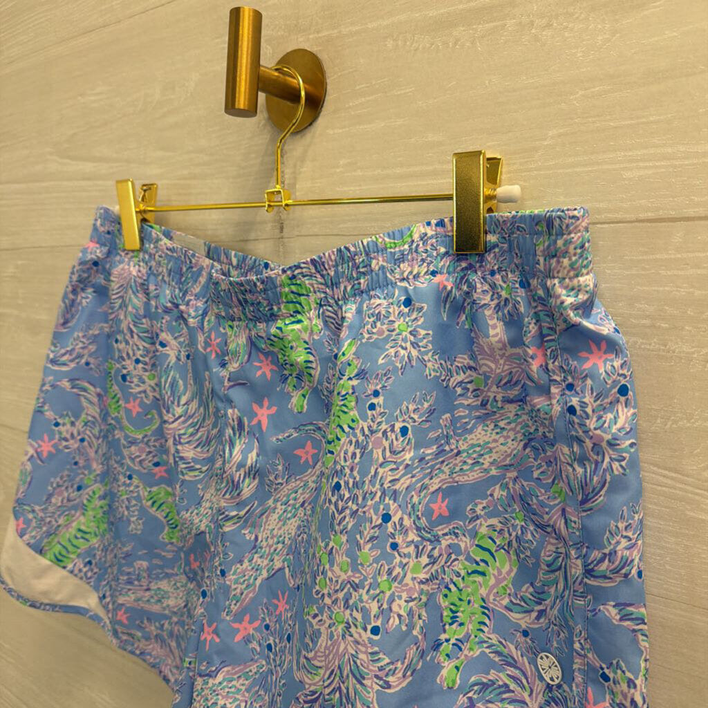 Lilly Pulitzer Luxletic Blue/ Multi Print Shorts Large