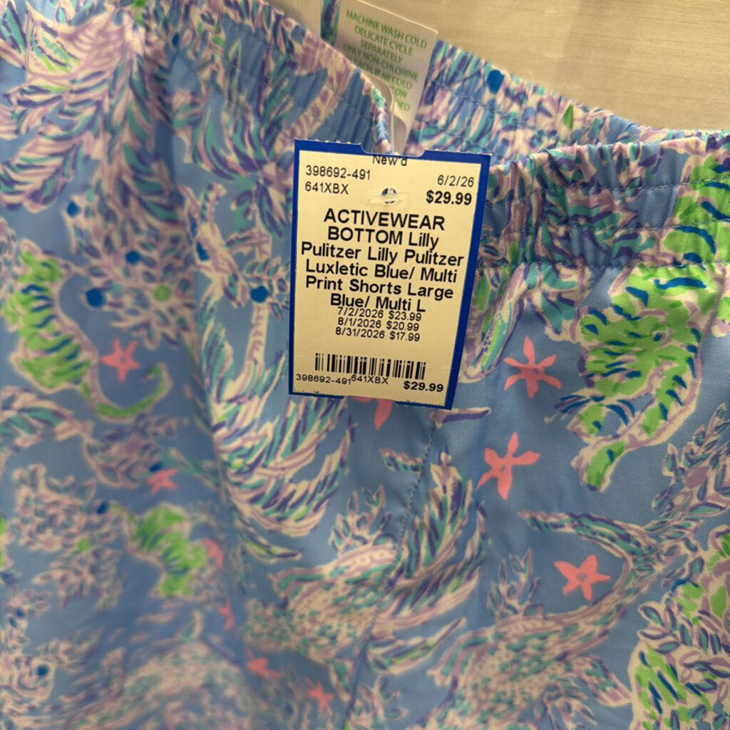 Lilly Pulitzer Luxletic Blue/ Multi Print Shorts Large