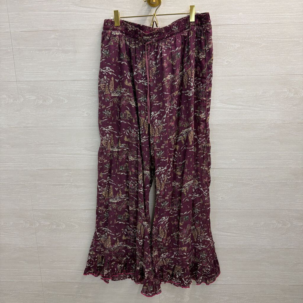 Intimately Free People Purple/ Multi Print Wide Leg Pull On Pants Medium