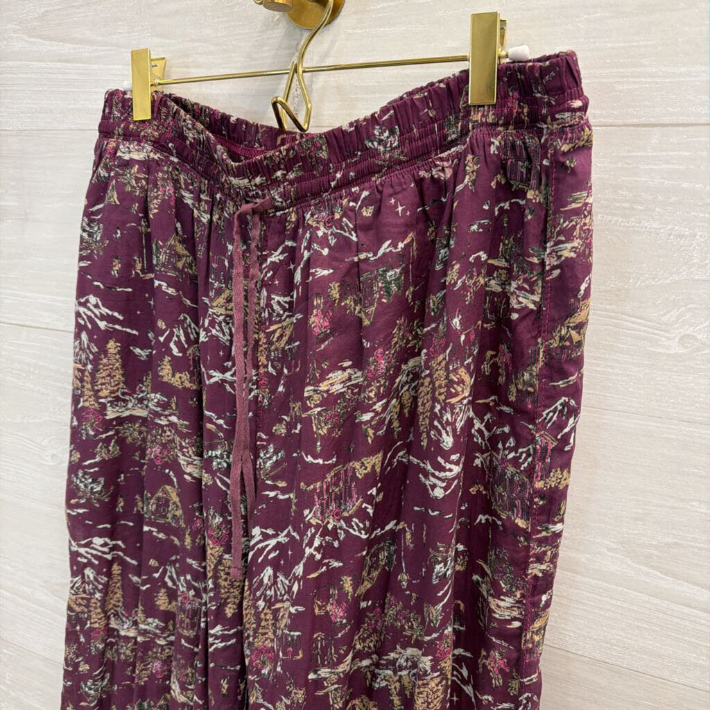 Intimately Free People Purple/ Multi Print Wide Leg Pull On Pants Medium