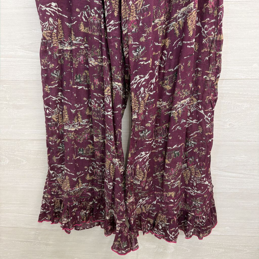 Intimately Free People Purple/ Multi Print Wide Leg Pull On Pants Medium