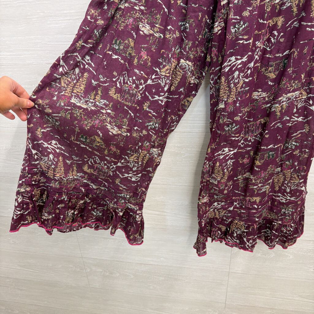 Intimately Free People Purple/ Multi Print Wide Leg Pull On Pants Medium