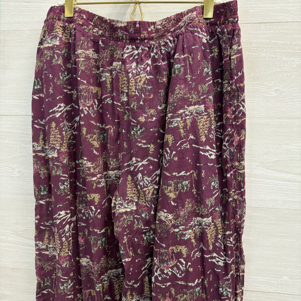 Intimately Free People Purple/ Multi Print Wide Leg Pull On Pants Medium
