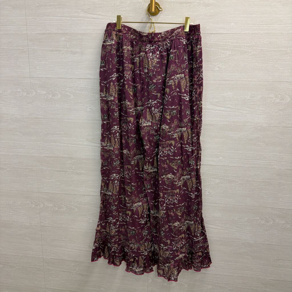 Intimately Free People Purple/ Multi Print Wide Leg Pull On Pants Medium