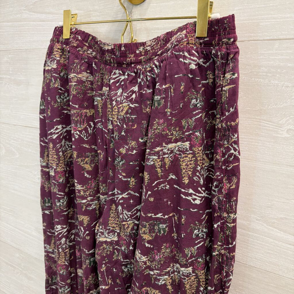Intimately Free People Purple/ Multi Print Wide Leg Pull On Pants Medium
