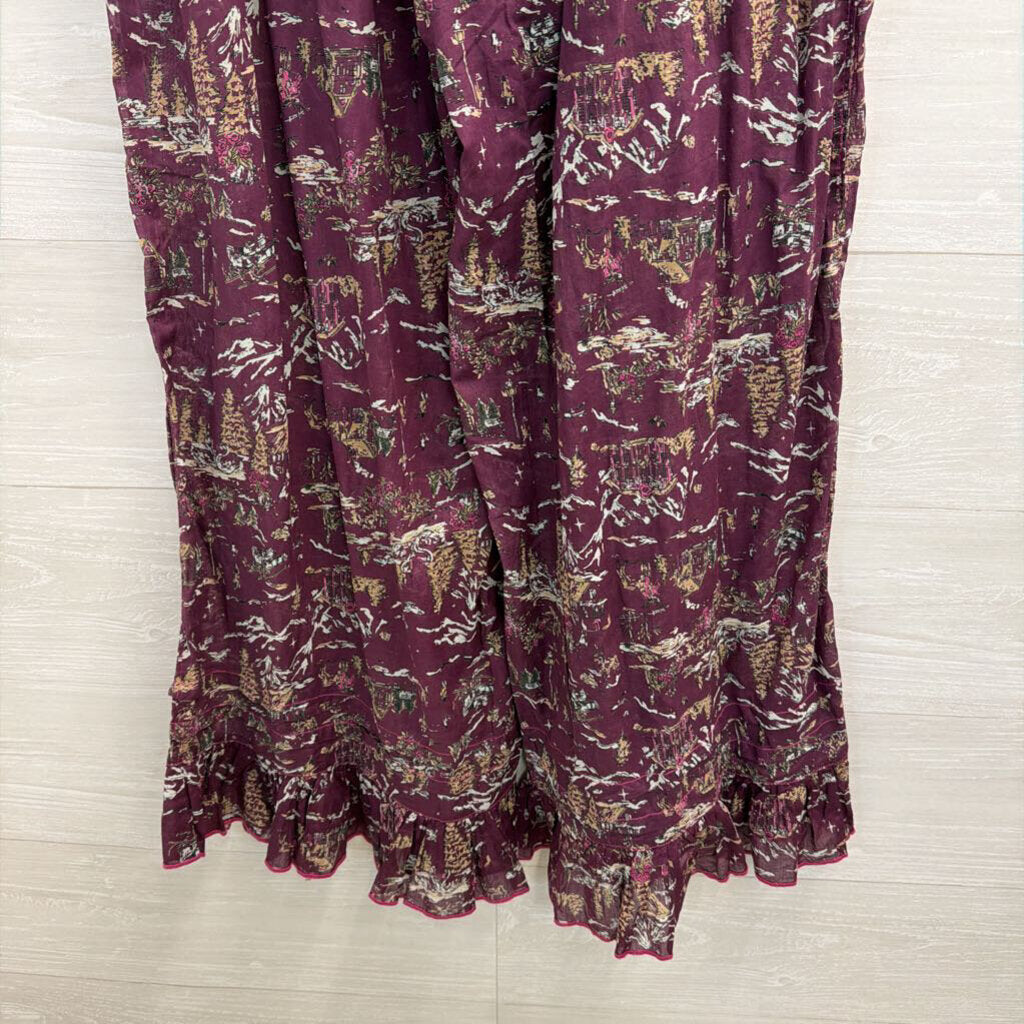 Intimately Free People Purple/ Multi Print Wide Leg Pull On Pants Medium