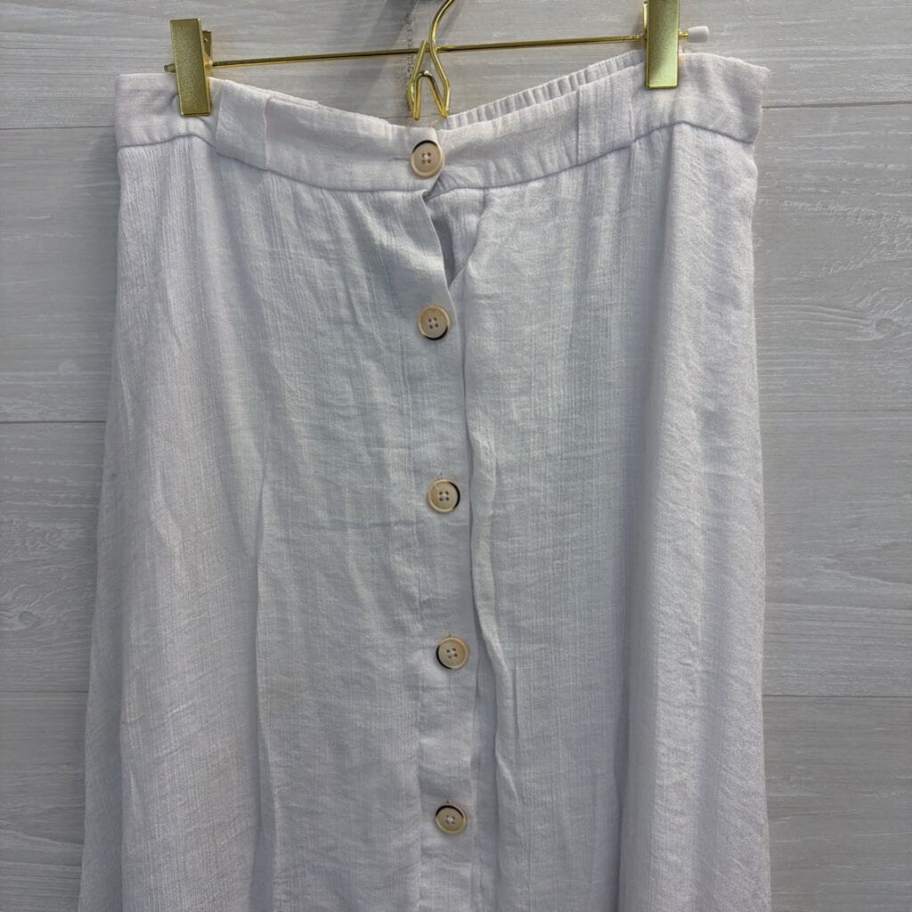 Zac and Rachel White Button Front Midi Skirt Small