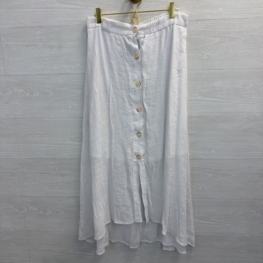 Zac and Rachel White Button Front Midi Skirt Small