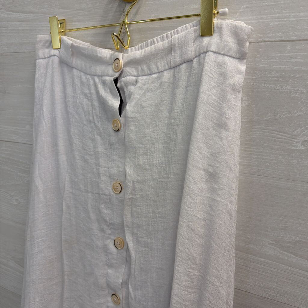 Zac and Rachel White Button Front Midi Skirt Small