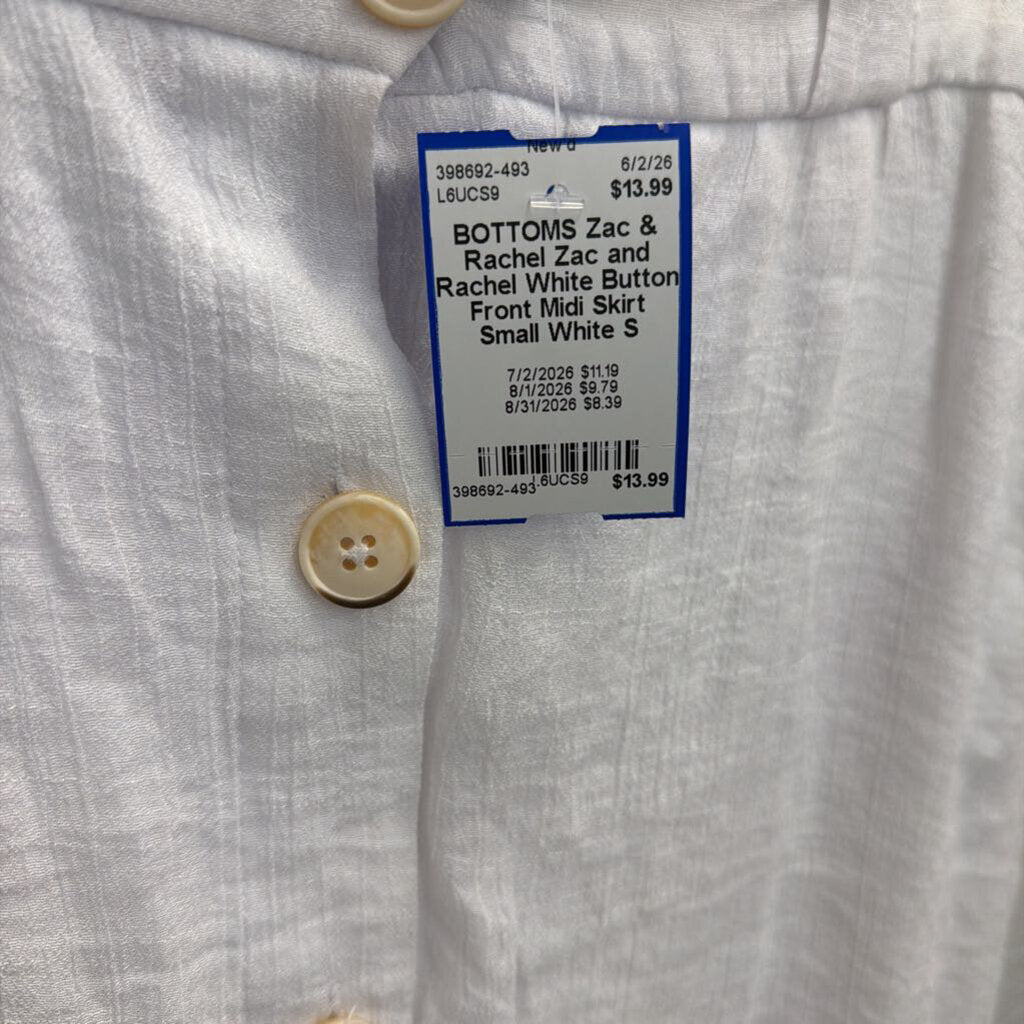 Zac and Rachel White Button Front Midi Skirt Small