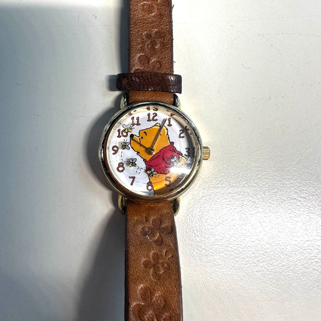 Vintage 90s Brown Leather Winnie the Pooh Watch