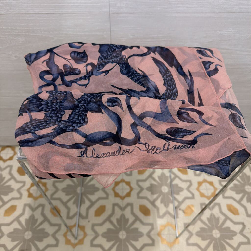 Alexander McQueen Pink/ Navy Print Scarf