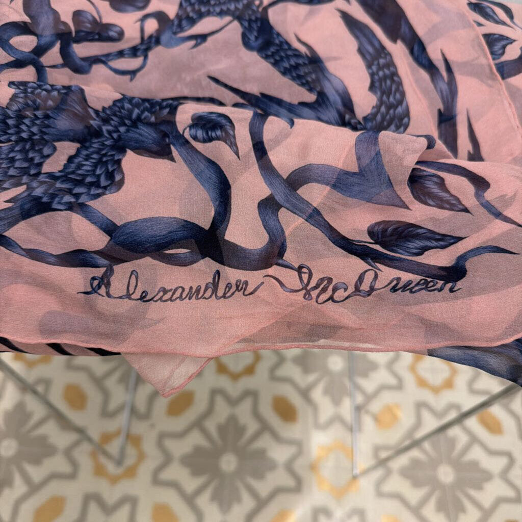 Alexander McQueen Pink/ Navy Print Scarf