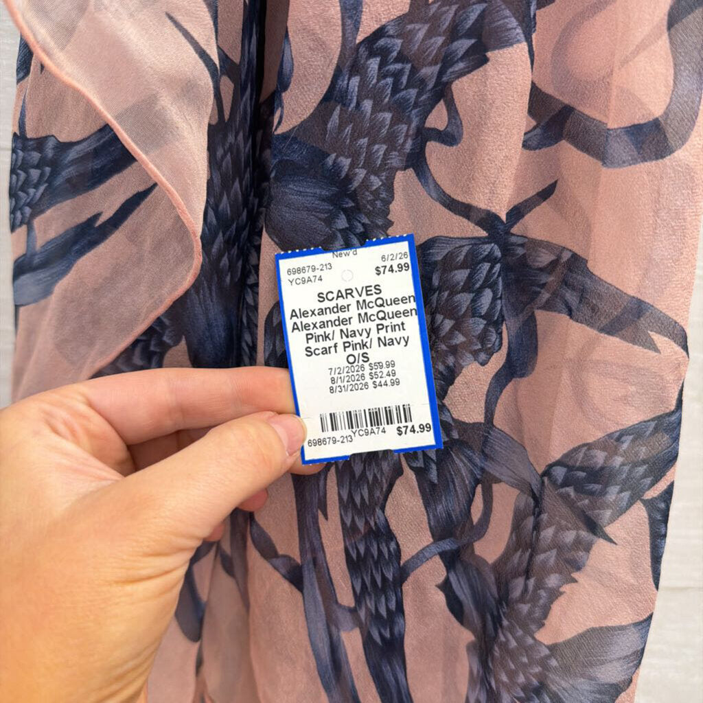 Alexander McQueen Pink/ Navy Print Scarf