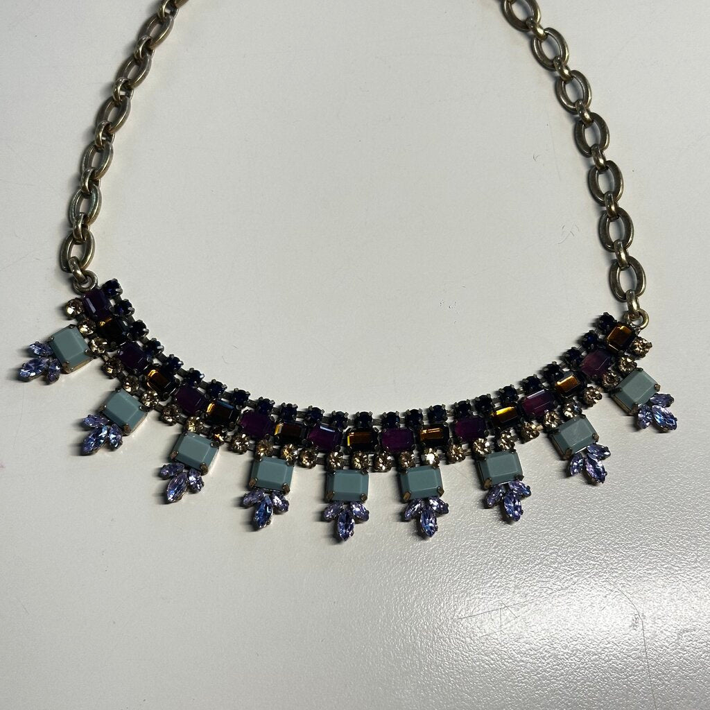 J Crew Gold/ Purple Stone Statement Necklace