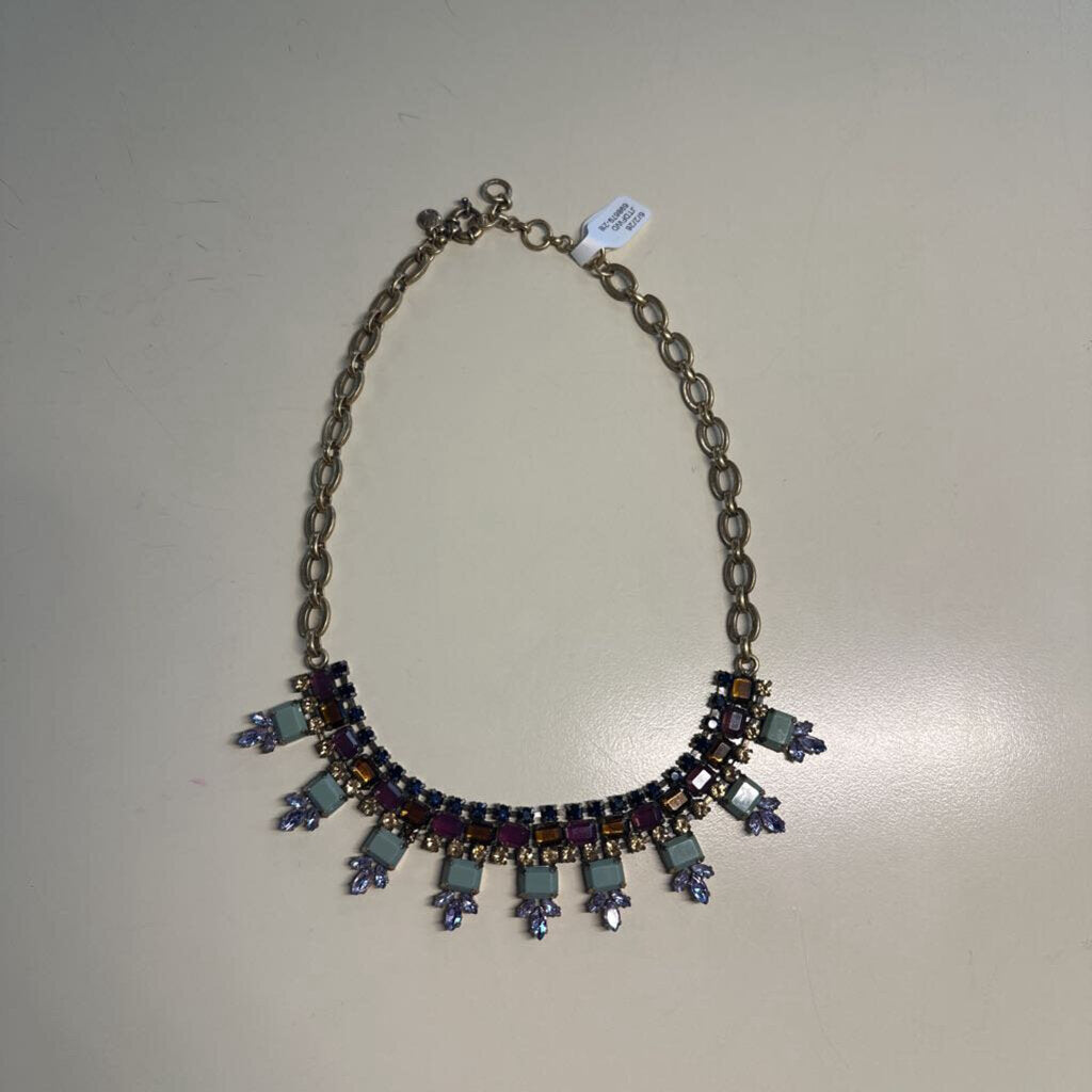 J Crew Gold/ Purple Stone Statement Necklace