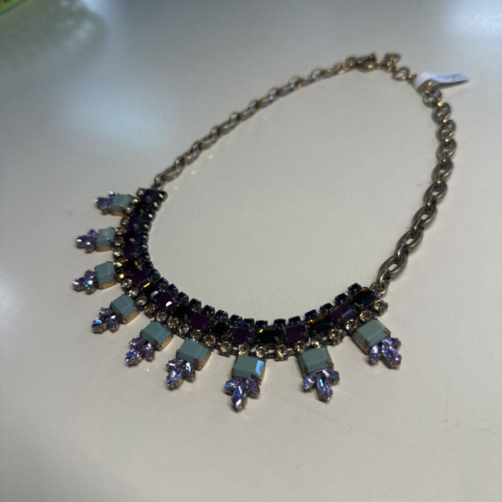 J Crew Gold/ Purple Stone Statement Necklace