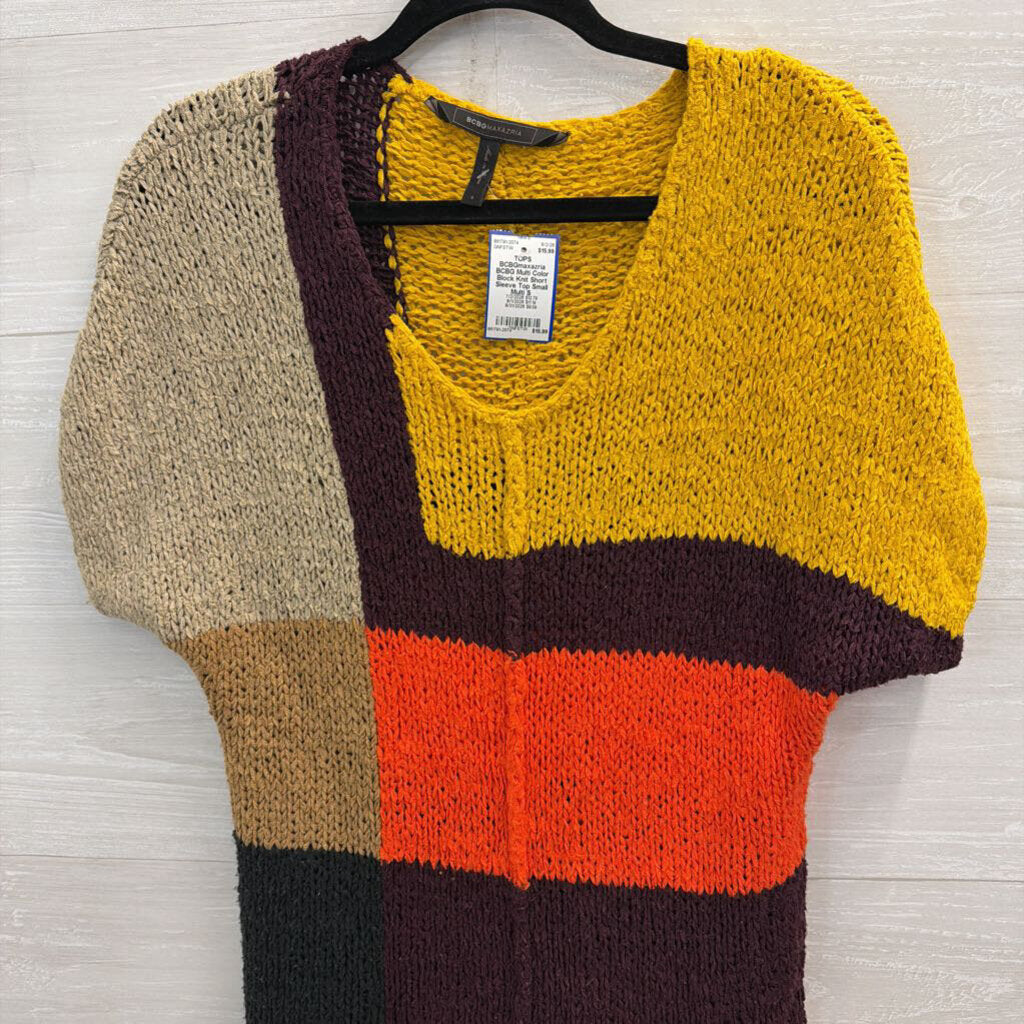 BCBG Multi Color Block Knit Short Sleeve Top Small