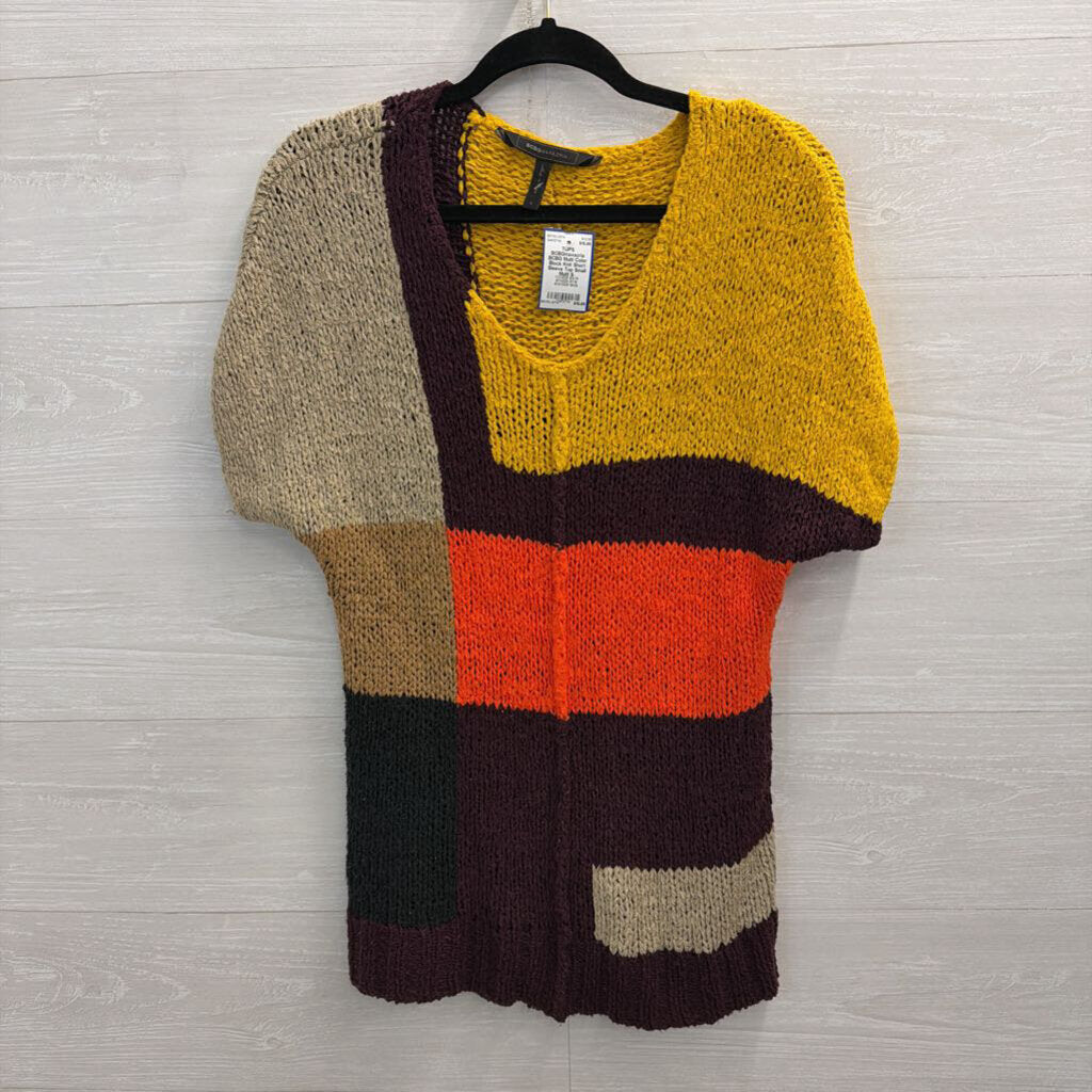 BCBG Multi Color Block Knit Short Sleeve Top Small