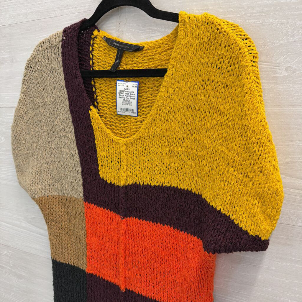 BCBG Multi Color Block Knit Short Sleeve Top Small