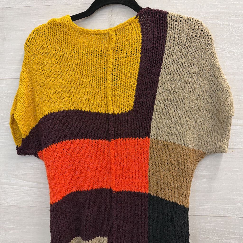 BCBG Multi Color Block Knit Short Sleeve Top Small