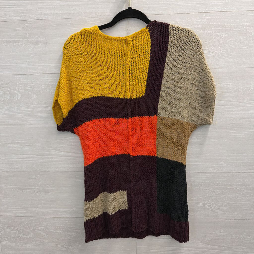 BCBG Multi Color Block Knit Short Sleeve Top Small