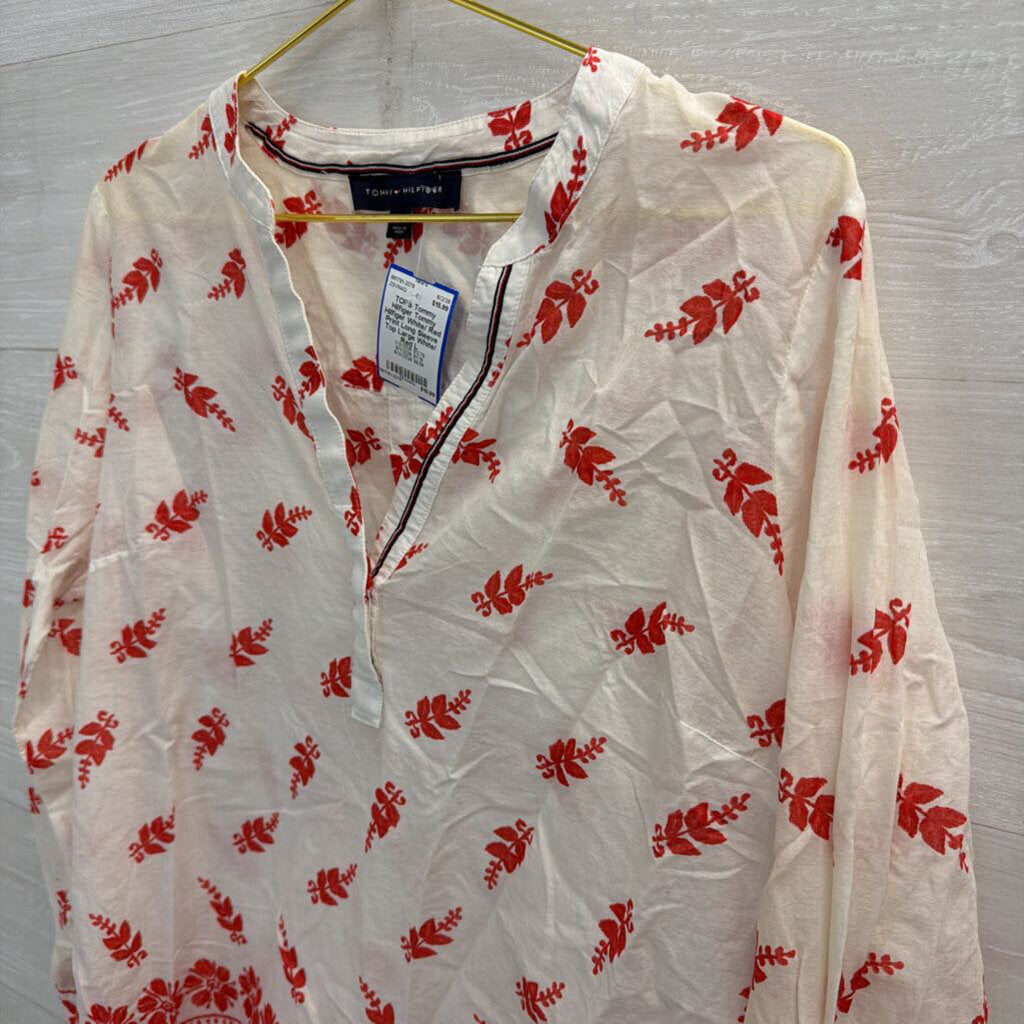 Tommy Hilfiger White/ Red Print Long Sleeve Top Large