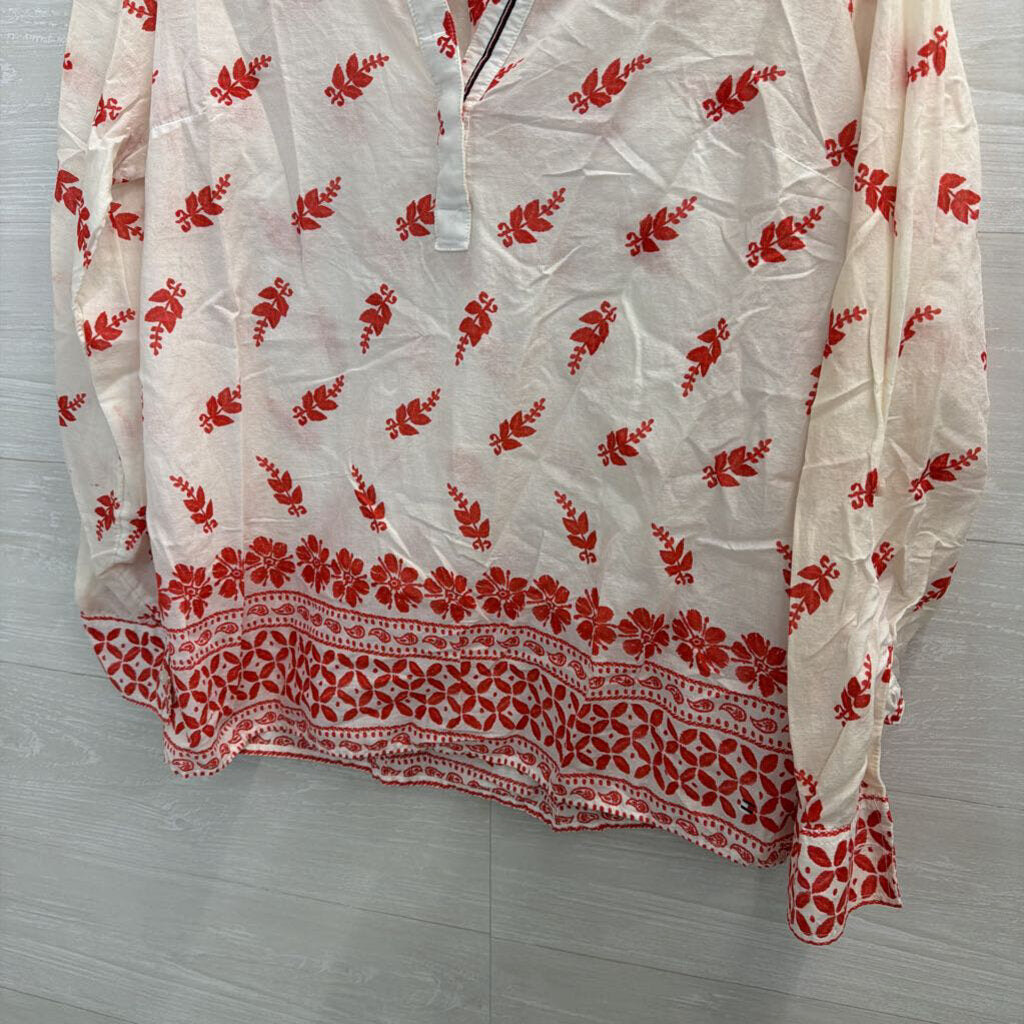Tommy Hilfiger White/ Red Print Long Sleeve Top Large