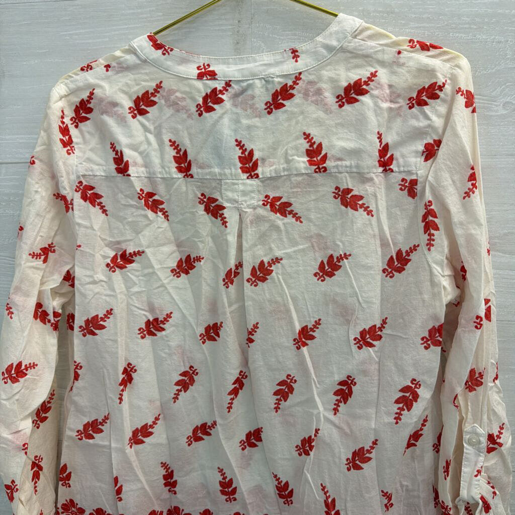 Tommy Hilfiger White/ Red Print Long Sleeve Top Large