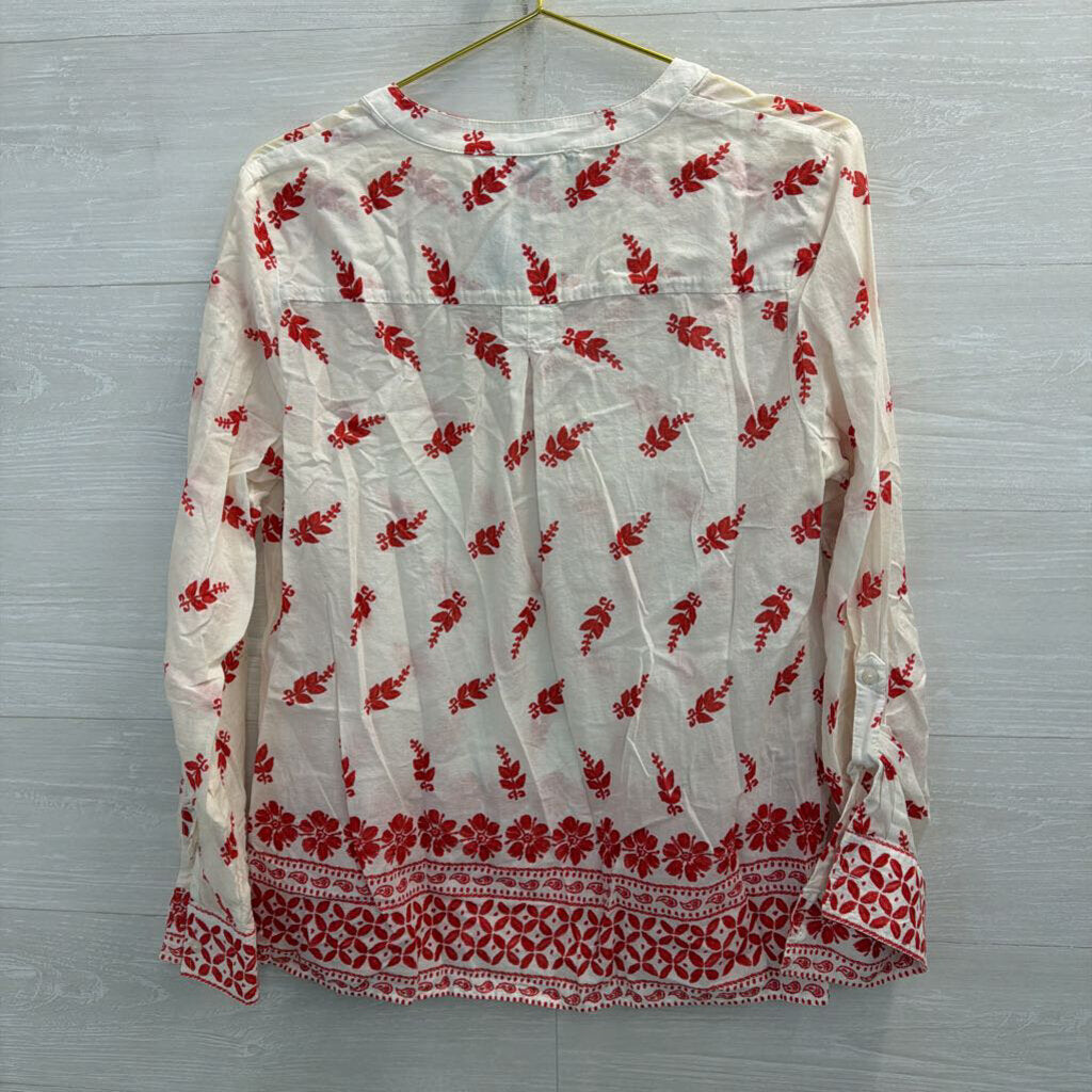 Tommy Hilfiger White/ Red Print Long Sleeve Top Large