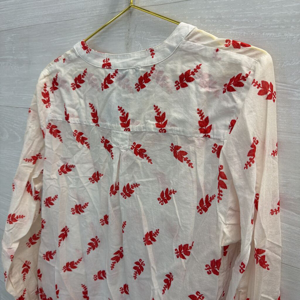 Tommy Hilfiger White/ Red Print Long Sleeve Top Large