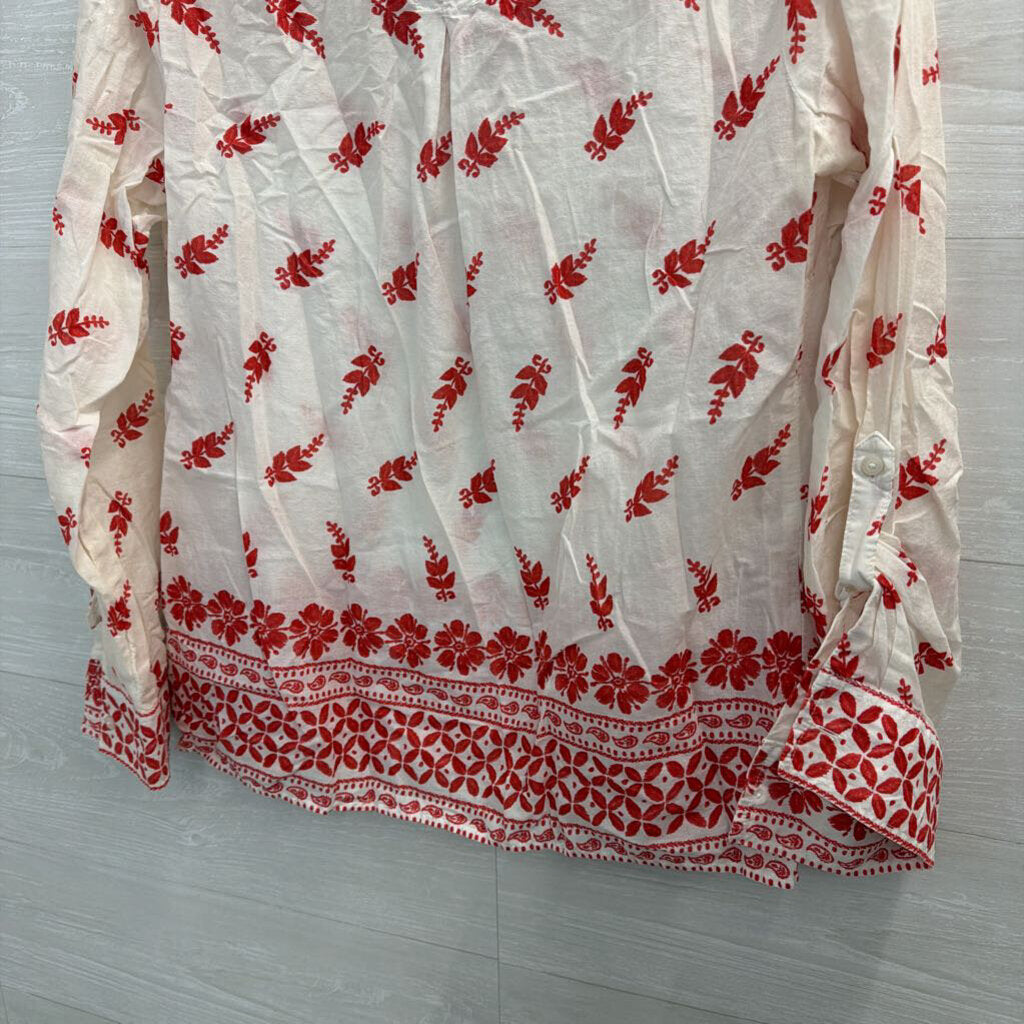 Tommy Hilfiger White/ Red Print Long Sleeve Top Large
