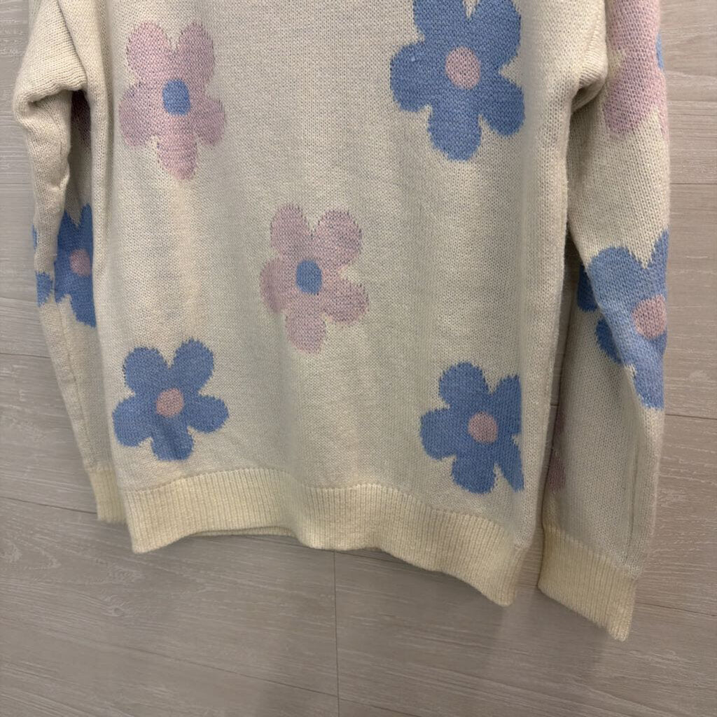 Pink Angel White/ Pink/ Blue Flower Print Sweater Top Medium