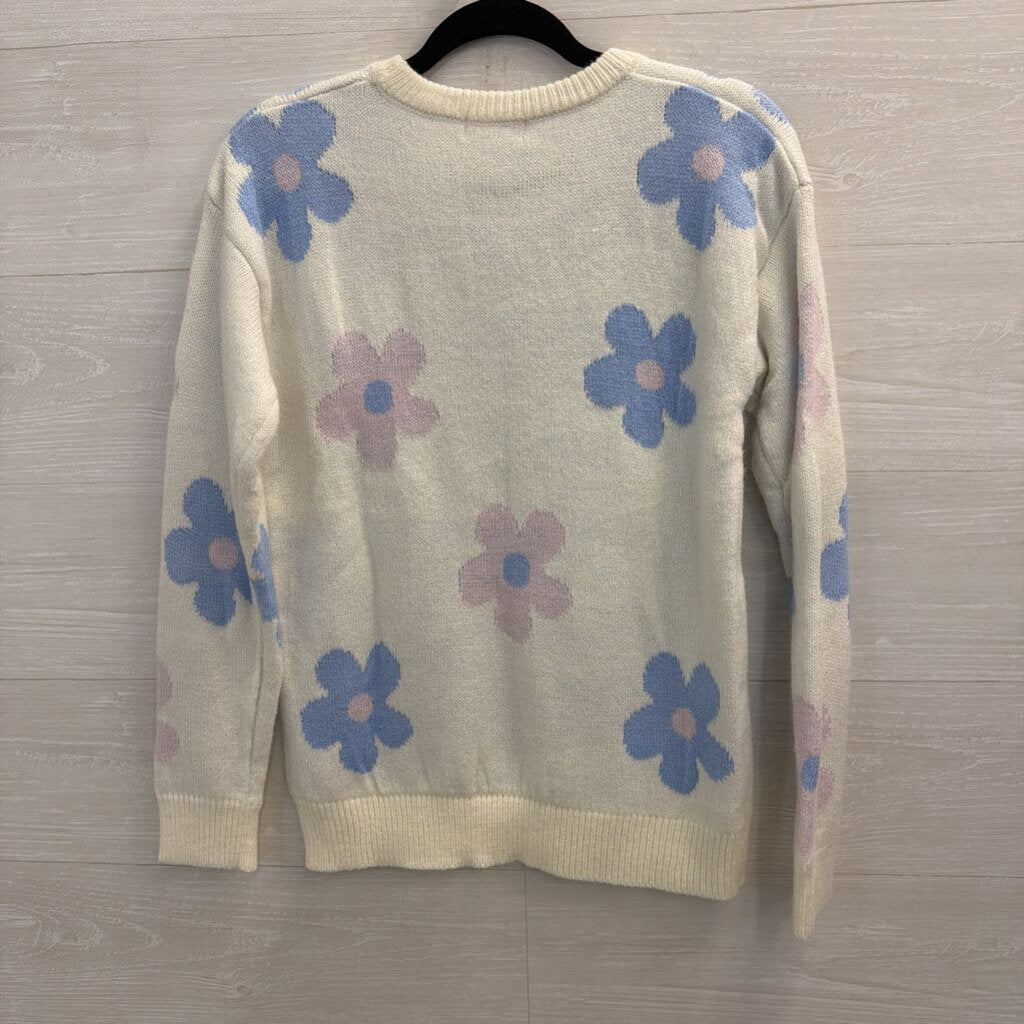 Pink Angel White/ Pink/ Blue Flower Print Sweater Top Medium