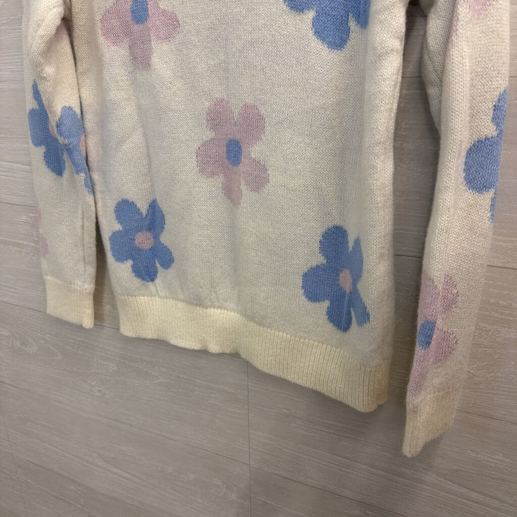 Pink Angel White/ Pink/ Blue Flower Print Sweater Top Medium