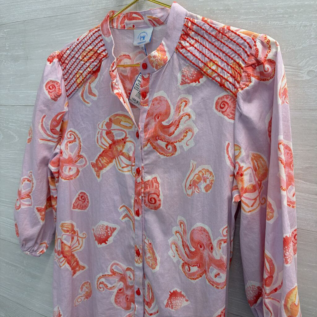Purple/ Pink Sea Creature Print Long Sleeve Dress Extra Small