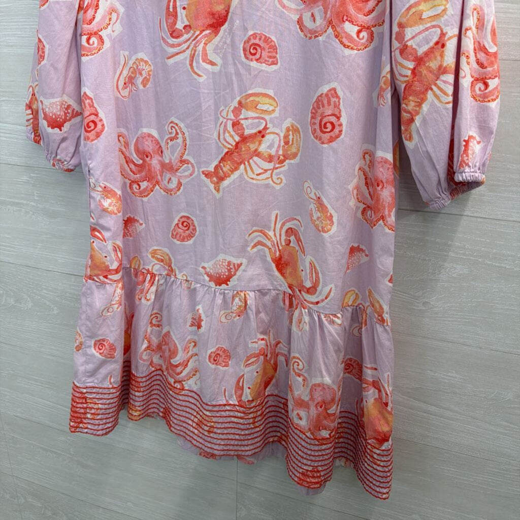 Purple/ Pink Sea Creature Print Long Sleeve Dress Extra Small