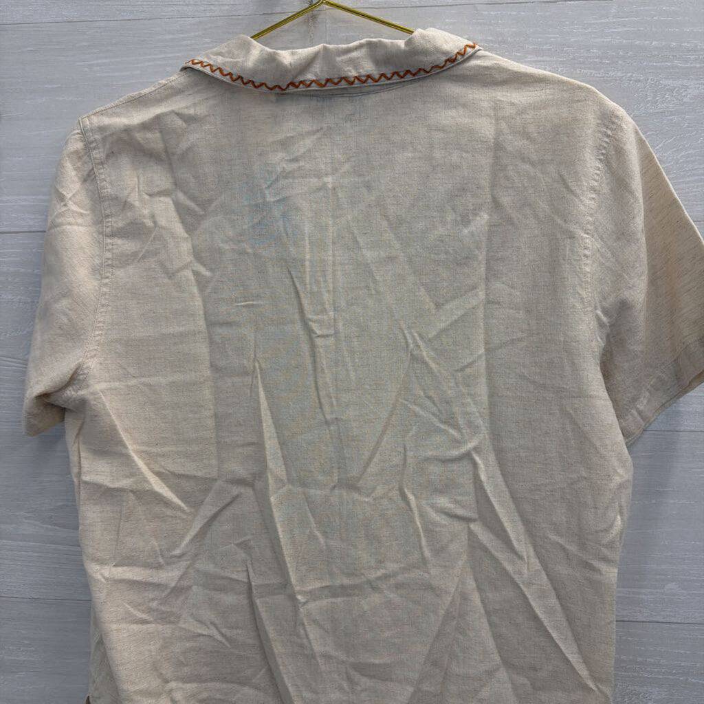 Lemon Grass Beige/ Multi Embroidered Safari Top/ Pants Set Large