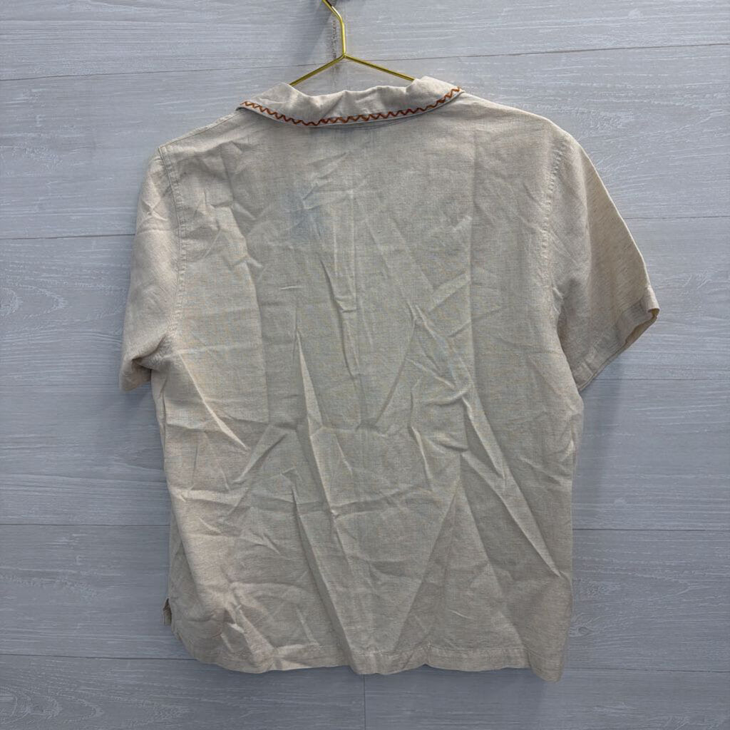 Lemon Grass Beige/ Multi Embroidered Safari Top/ Pants Set Large