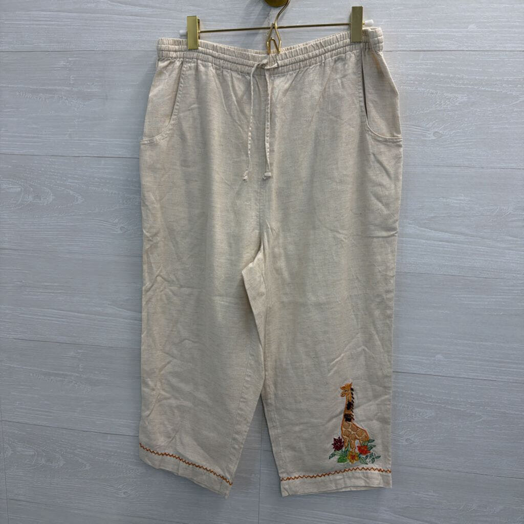 Lemon Grass Beige/ Multi Embroidered Safari Top/ Pants Set Large