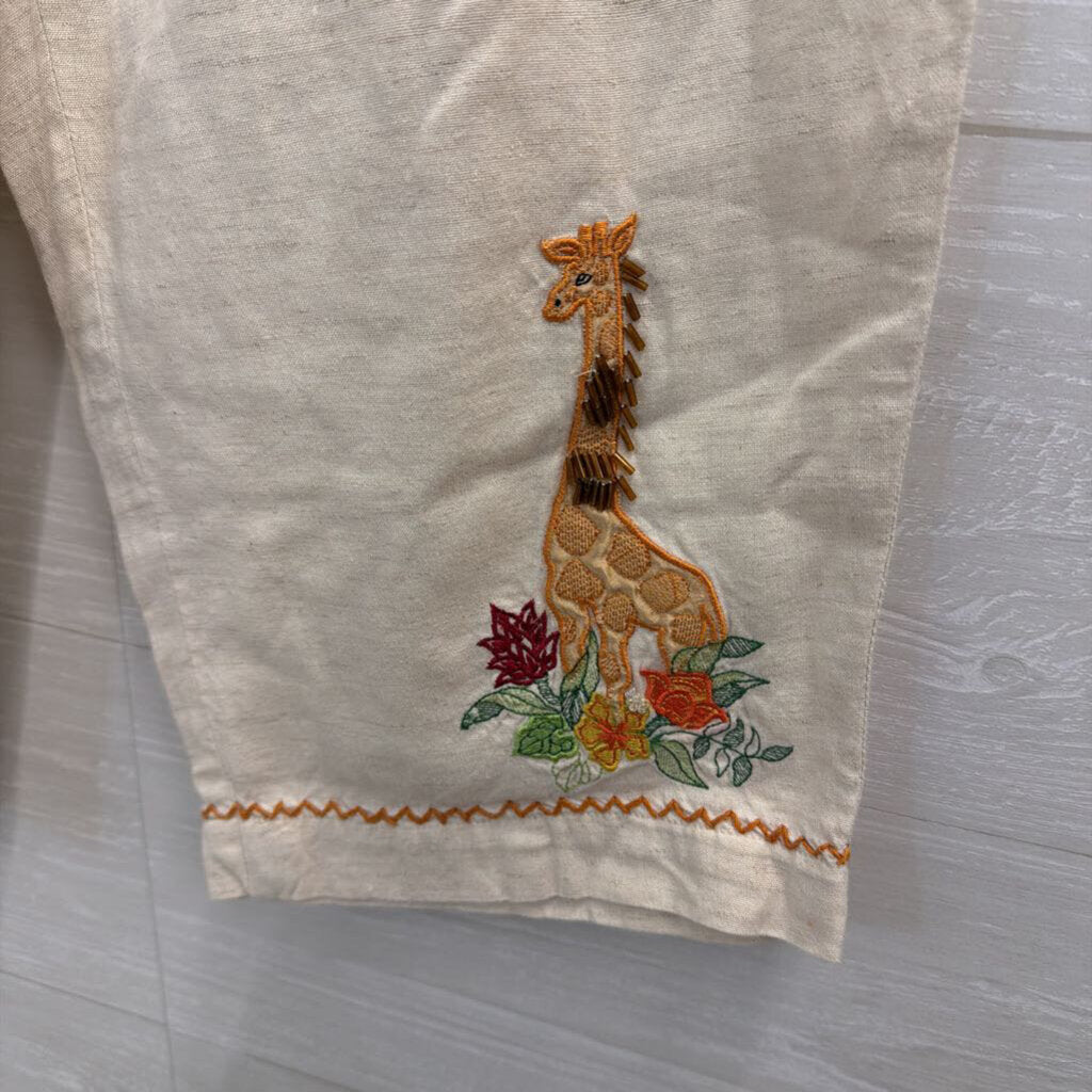 Lemon Grass Beige/ Multi Embroidered Safari Top/ Pants Set Large