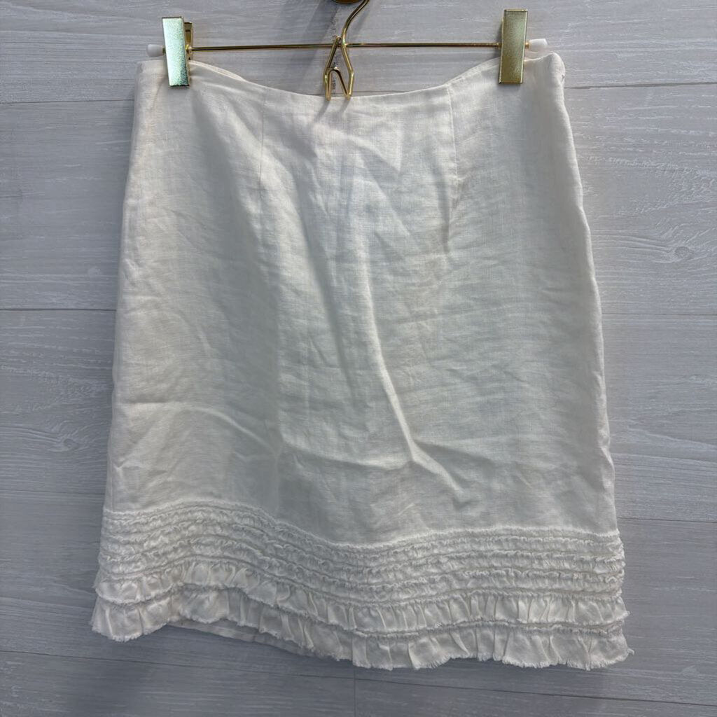 Relax Tommy Bahama White 100% Linen Ruffle Hem Skirt 0
