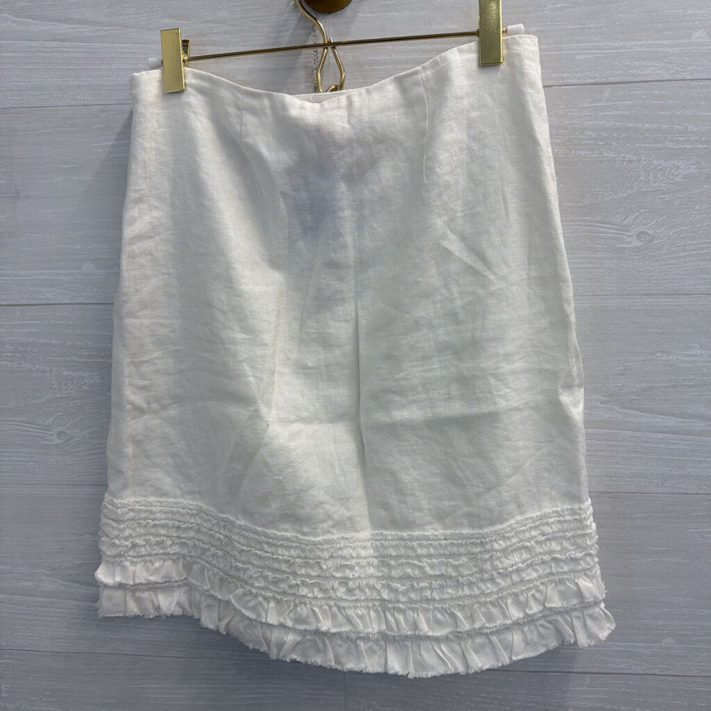 Relax Tommy Bahama White 100% Linen Ruffle Hem Skirt 0