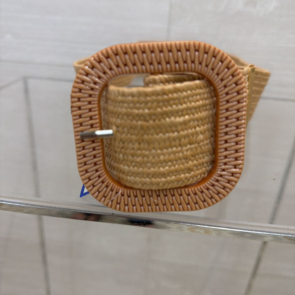 Stretchy Natural Beige Woven Straw Belt Medium