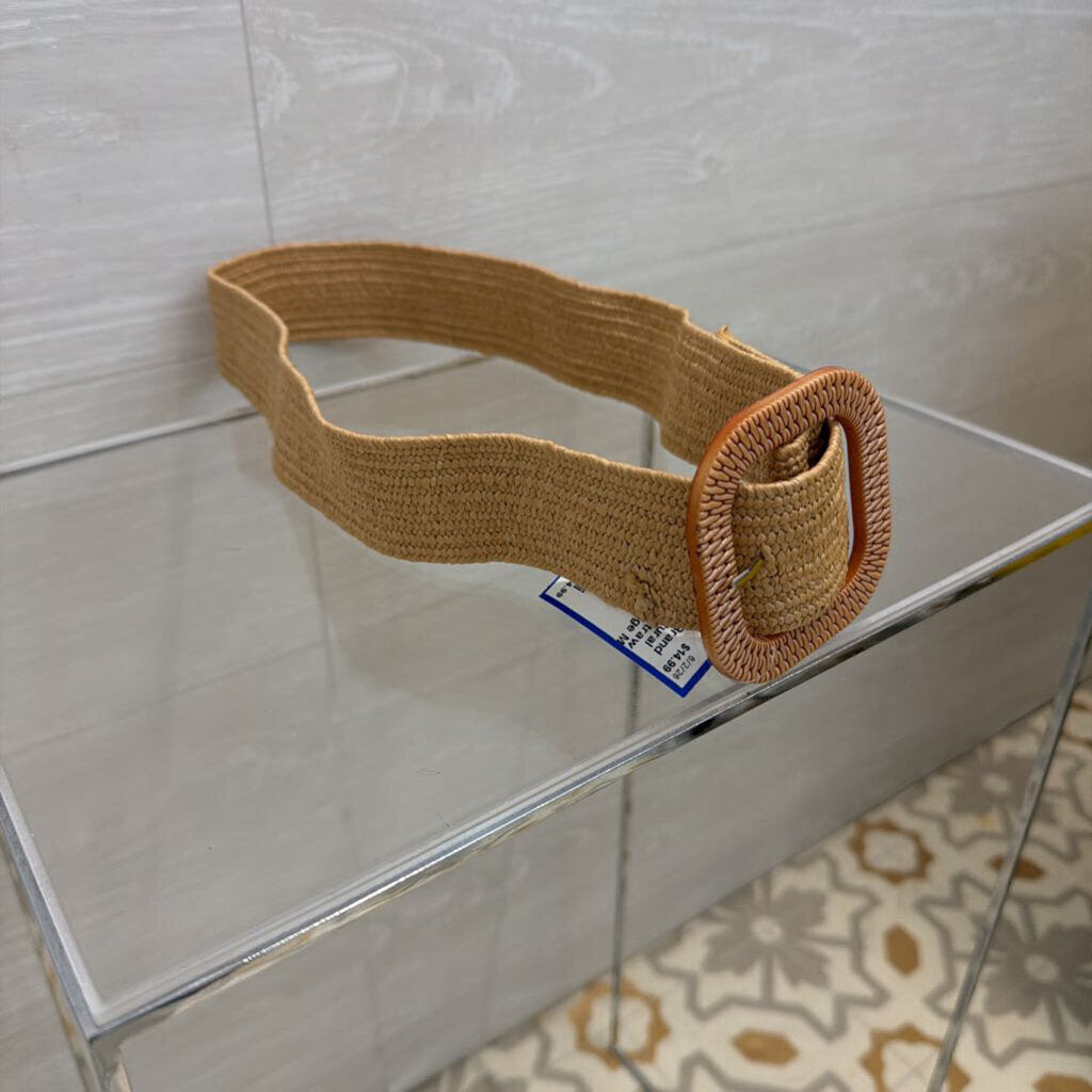 Stretchy Natural Beige Woven Straw Belt Medium
