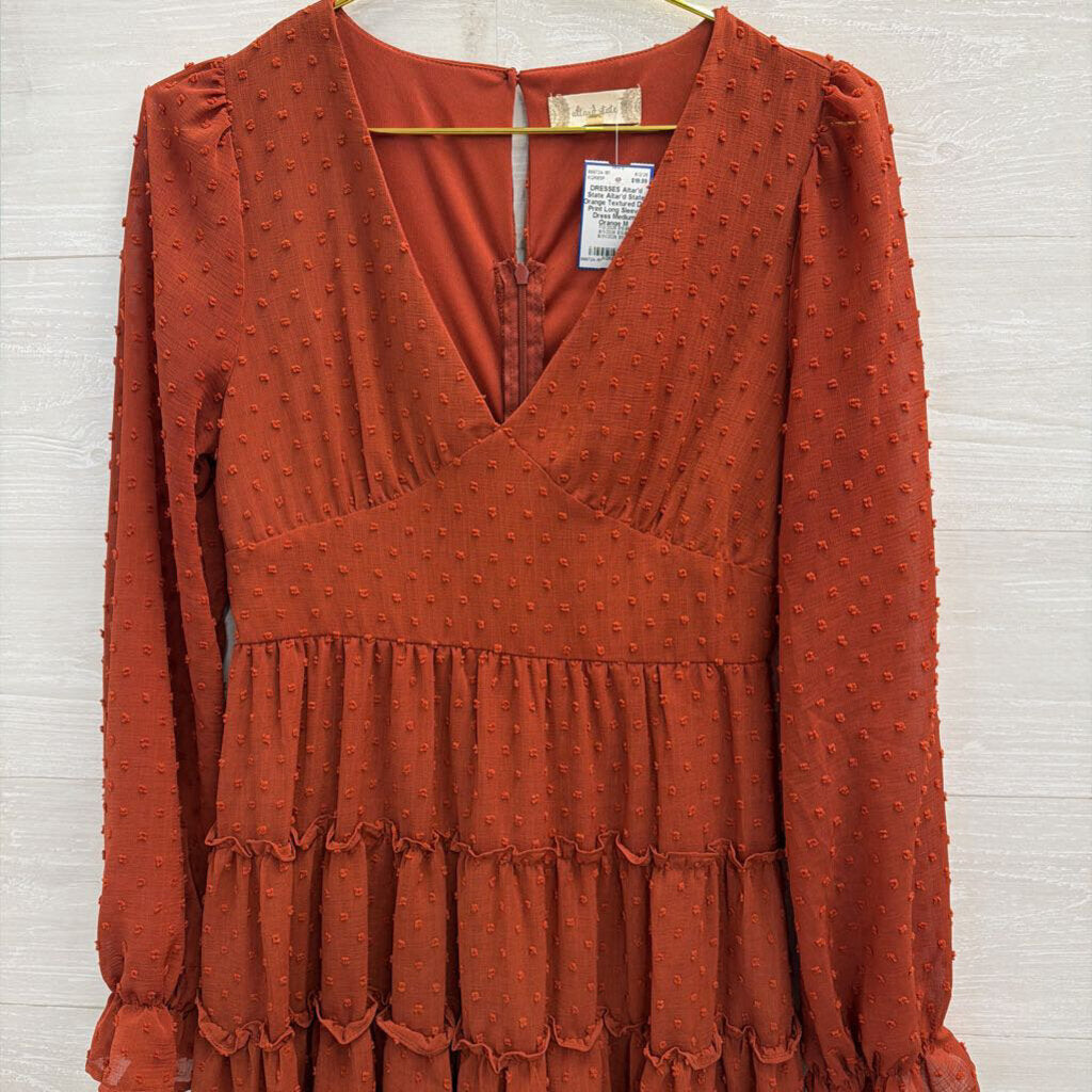 Altar'd State Orange Textured Dot Print Long Sleeve Dress Medium