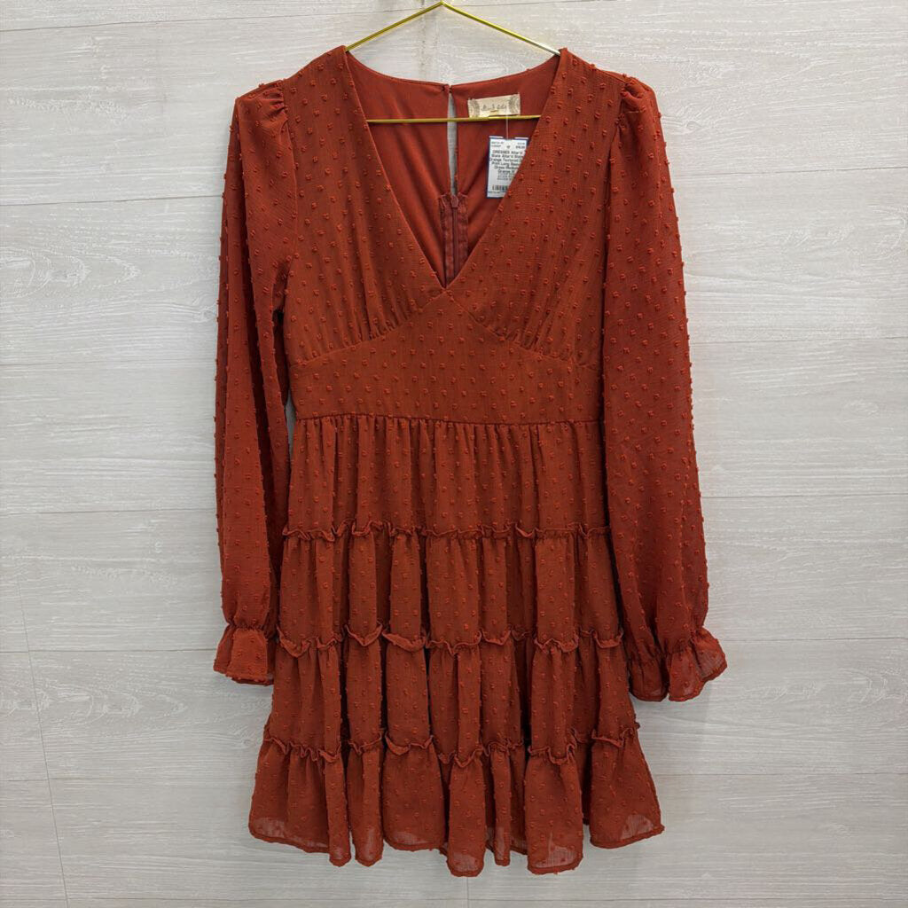 Altar'd State Orange Textured Dot Print Long Sleeve Dress Medium