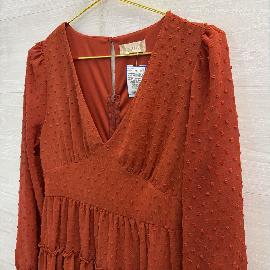 Altar'd State Orange Textured Dot Print Long Sleeve Dress Medium