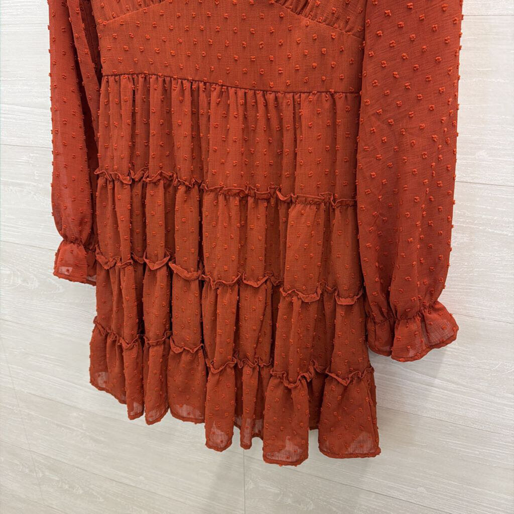 Altar'd State Orange Textured Dot Print Long Sleeve Dress Medium